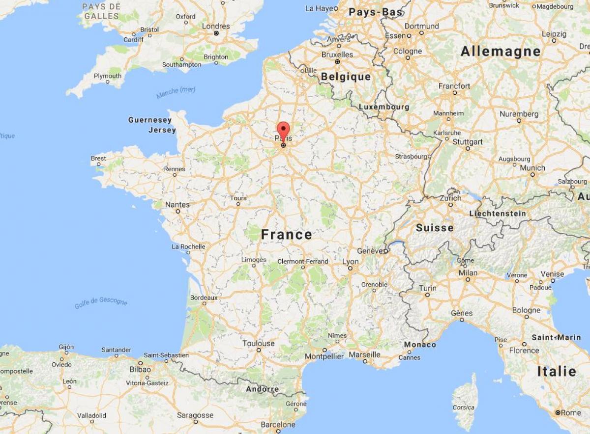 Карта Парыжа на карце Францыі
