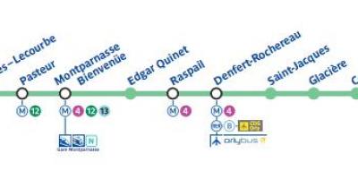 Карта Парыжа лініі метро 6