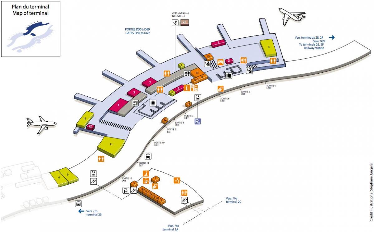 Карта Шарль дэ Голь тэрмінал аэрапорта 2Д