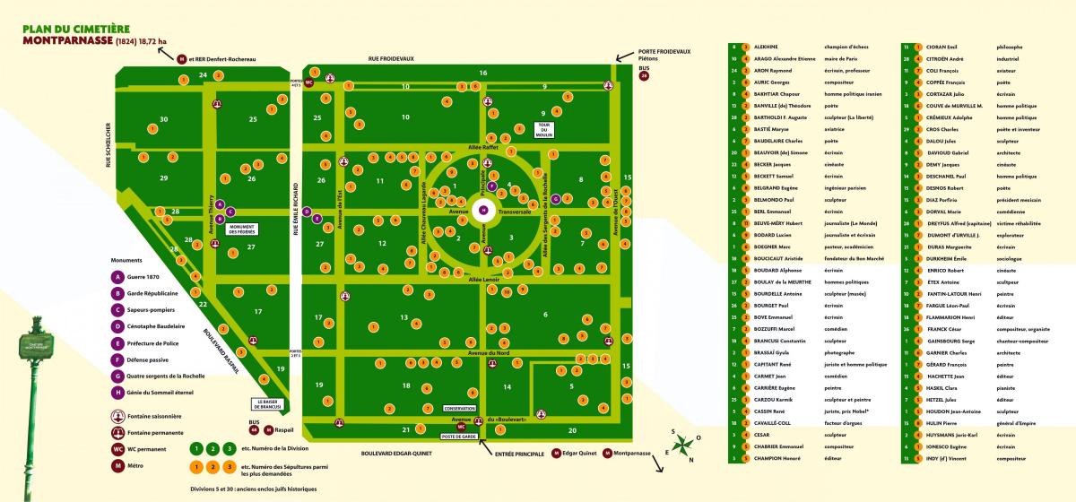 Карта могілках Манпарнас
