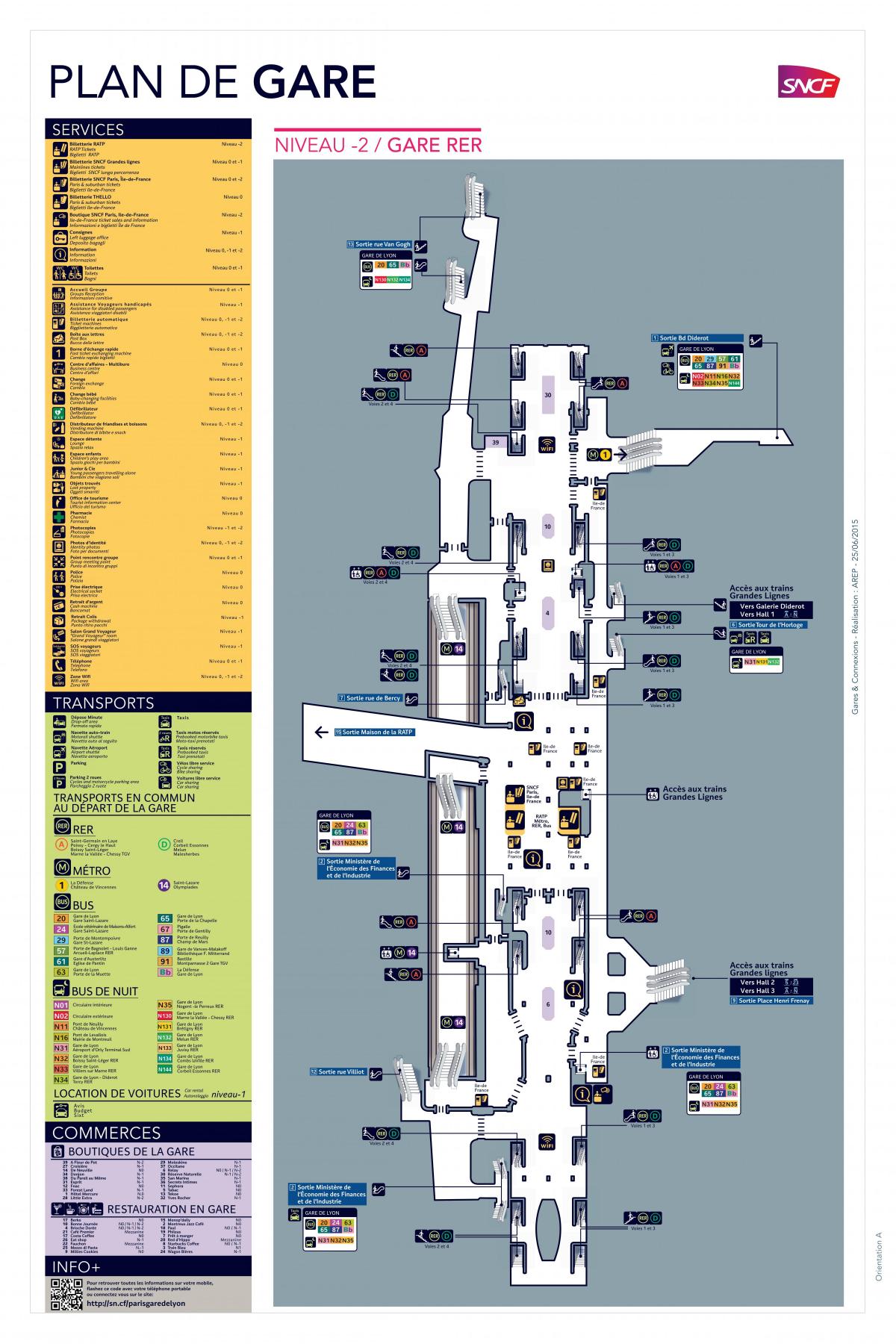Карта Парыжа-Ліёнскага вакзала rer