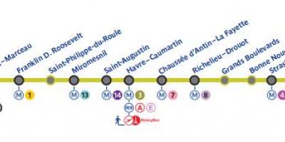 Карта Парыжа лініі метро 9