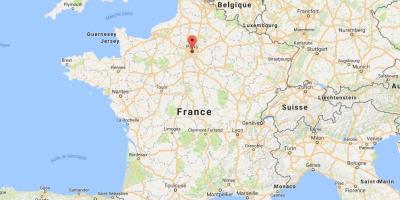 Карта Парыжа на карце Францыі
